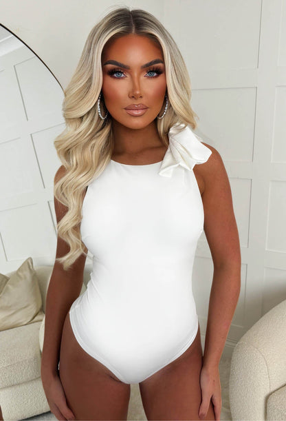 Kiss & Tell White Bow Stretch Bodysuit