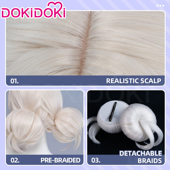 【Long Ver Ready For Ship】DokiDoki Game Cosplay Wig Short / Long White Hair Detachable Buns