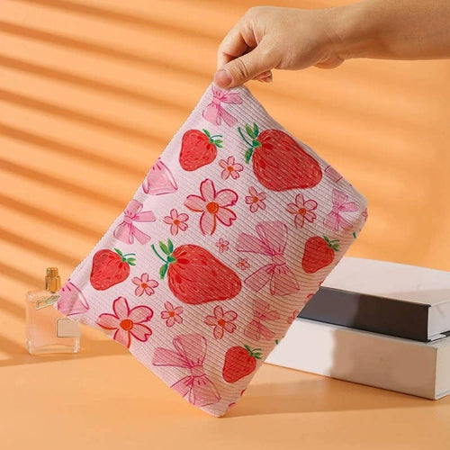Makeup Travel Pouch Strawberry Bow Makeup Travel Pouch | Cute Gift for Her | The Red Owl Accessories
