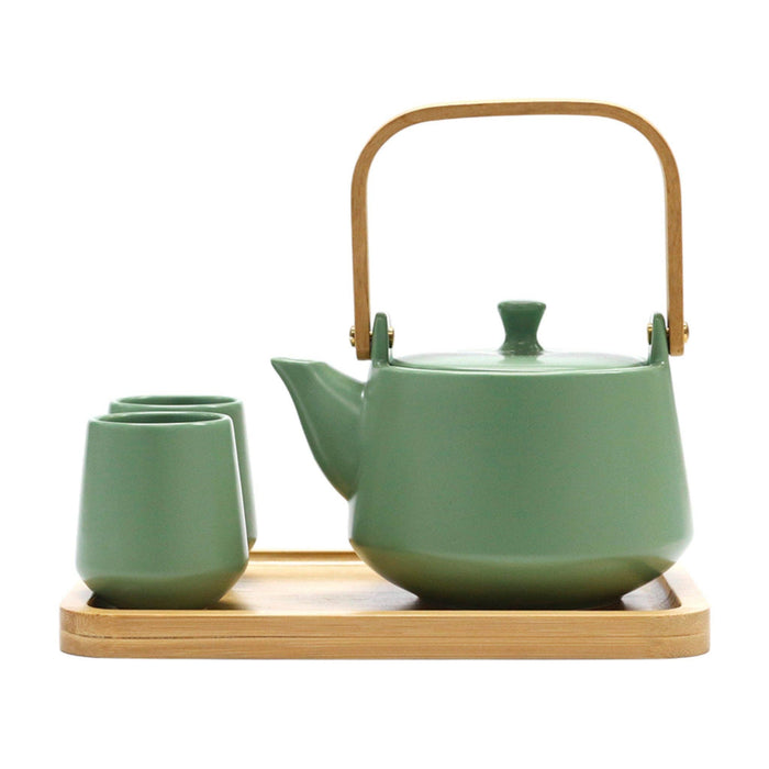 Matte Glazed Tea Set, 2 Cups + Tray