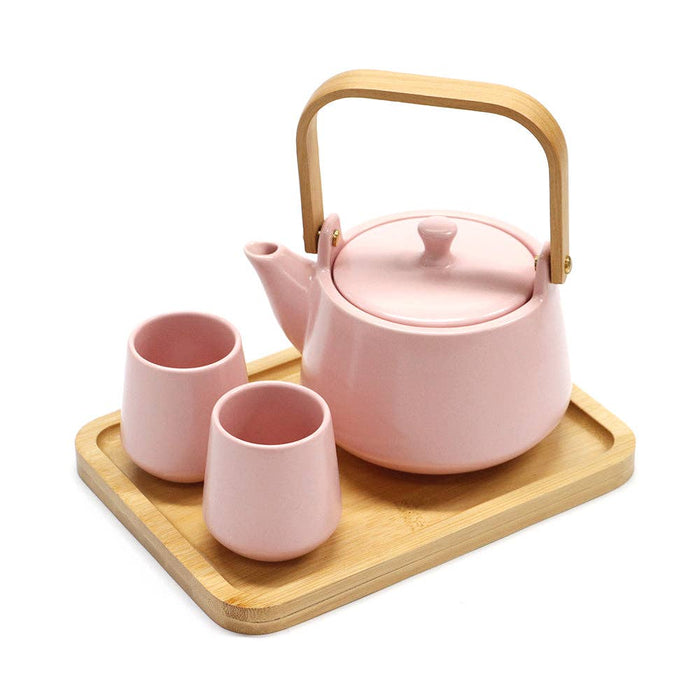 Matte Glazed Tea Set, 2 Cups + Tray