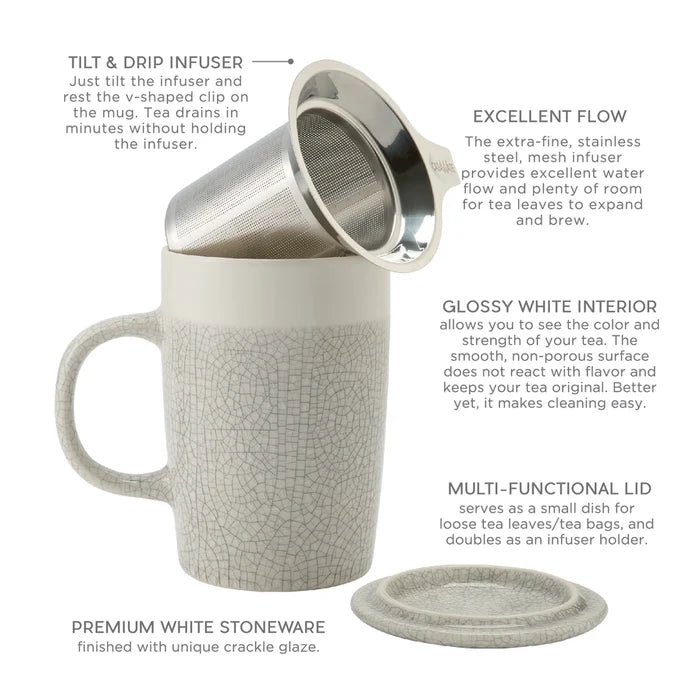 Mug + Infuser, Crackle Glaze, 16 oz