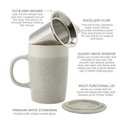 Mug + Infuser, Crackle Glaze, 16 oz