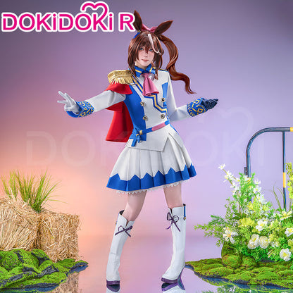 【Partial Ready For Ship】【Size XS-3XL】DokiDoki-R Game Cosplay Costume Racewear White Blue Dress Cute With Red Cape