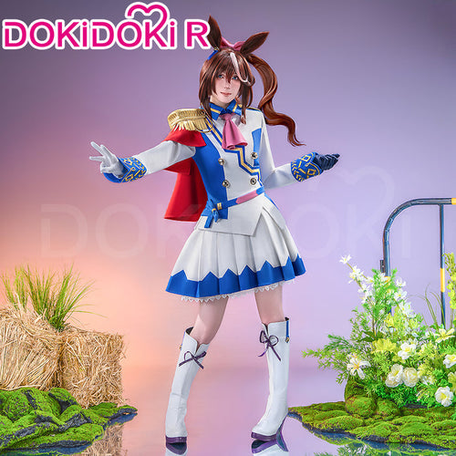 【Partial Ready For Ship】【Size XS-3XL】DokiDoki-R Game Cosplay Costume Racewear White Blue Dress Cute With Red Cape
