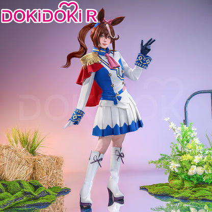 【Partial Ready For Ship】【Size XS-3XL】DokiDoki-R Game Cosplay Costume Racewear White Blue Dress Cute With Red Cape
