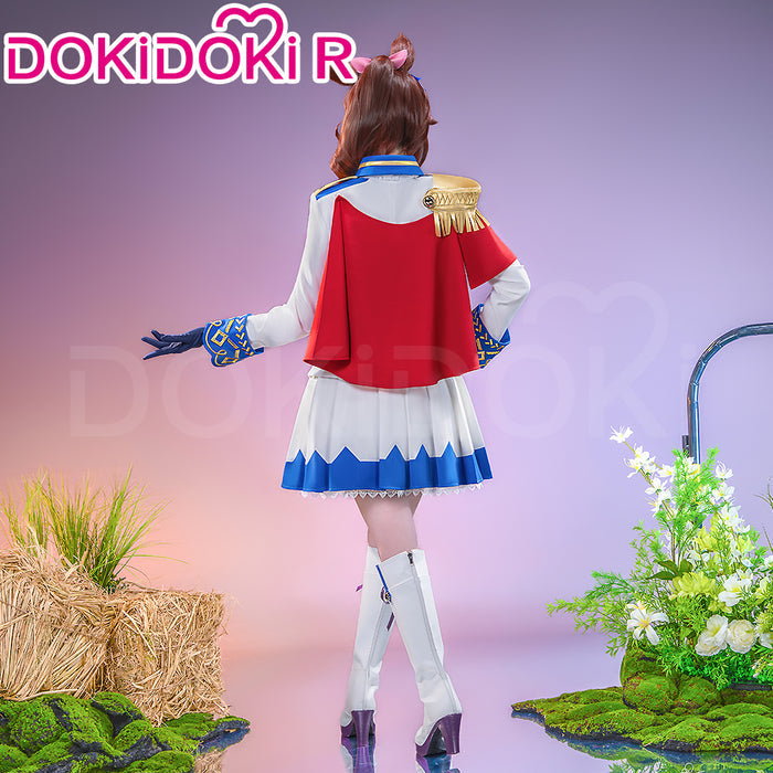 【Partial Ready For Ship】【Size XS-3XL】DokiDoki-R Game Cosplay Costume Racewear White Blue Dress Cute With Red Cape