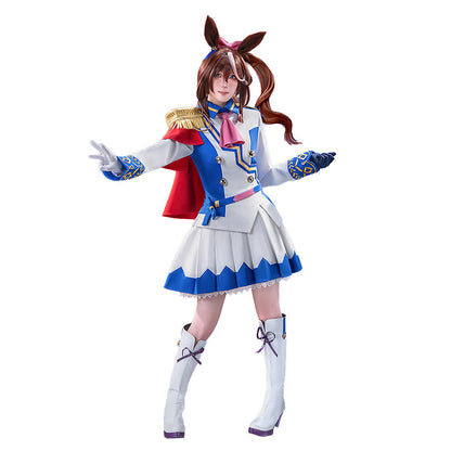 【Partial Ready For Ship】【Size XS-3XL】DokiDoki-R Game Cosplay Costume Racewear White Blue Dress Cute With Red Cape