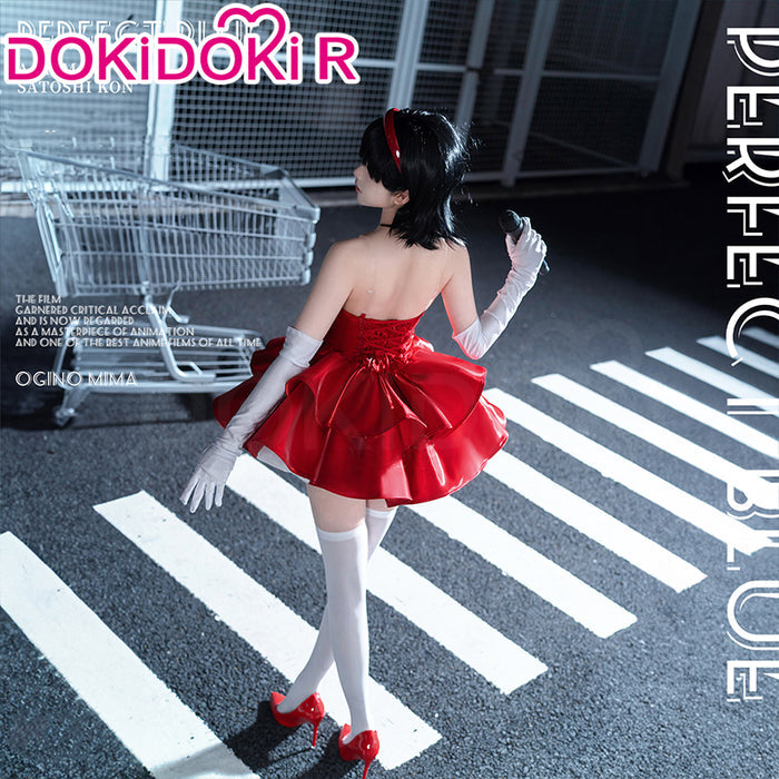 【Partially Ready For Ship】DokiDoki-R Anime Perfect Blue Cosplay Kirigoe Mima Costume Strapless Red Dress