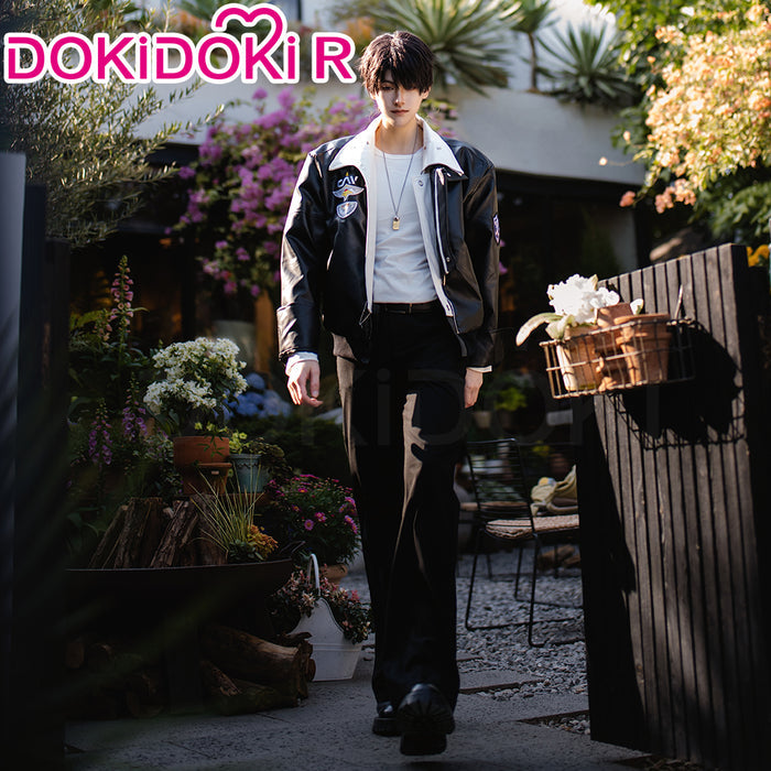【Partially Ready For Ship】【Size S-2XL】DokiDoki-R Game Love and Deepspace Cosplay Caleb Costume Black Leather Jacket DAA Standard Uniform Aerospace