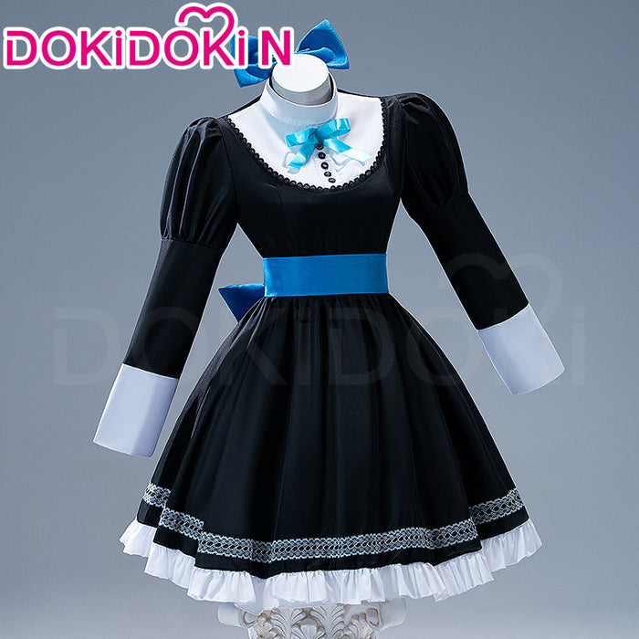 【Partially Ready For Ship】【Size S-3XL】DokiDoki-N Anime Cosplay Costume Black White Dress  Blue Bow