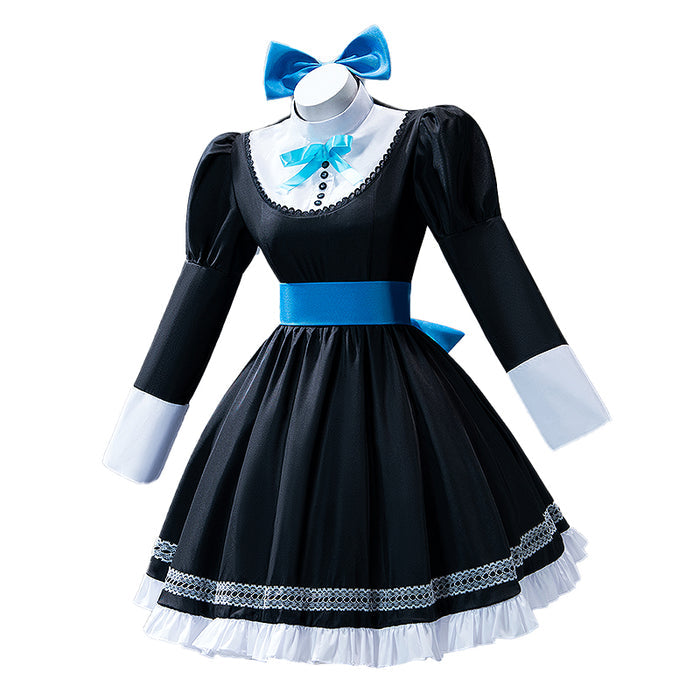 【Partially Ready For Ship】【Size S-3XL】DokiDoki-N Anime Cosplay Costume Black White Dress  Blue Bow