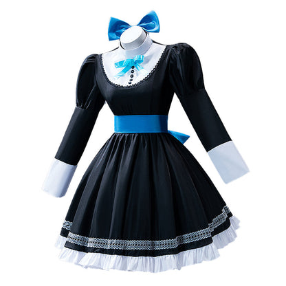 【Partially Ready For Ship】【Size S-3XL】DokiDoki-N Anime Cosplay Costume Black White Dress  Blue Bow