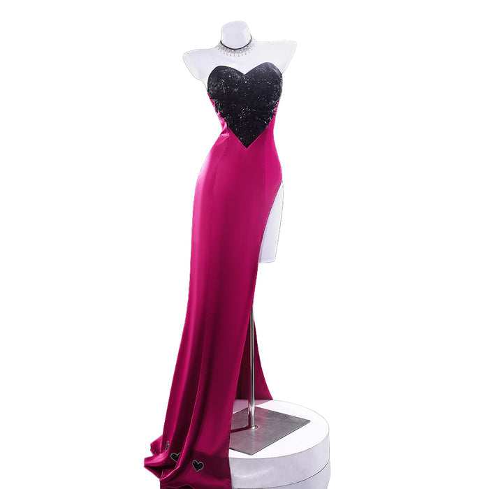 【Partially Ready For Ship】【Size XS-3XL】DokiDoki-R Anime Cosplay Costume Purplish-Red Black Heart Dress Satin / Sequins Strapless Formal Dress Gown