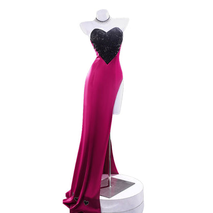 【Partially Ready For Ship】【Size XS-3XL】DokiDoki-R Anime Cosplay Costume Purplish-Red Black Heart Dress Satin / Sequins Strapless Formal Dress Gown