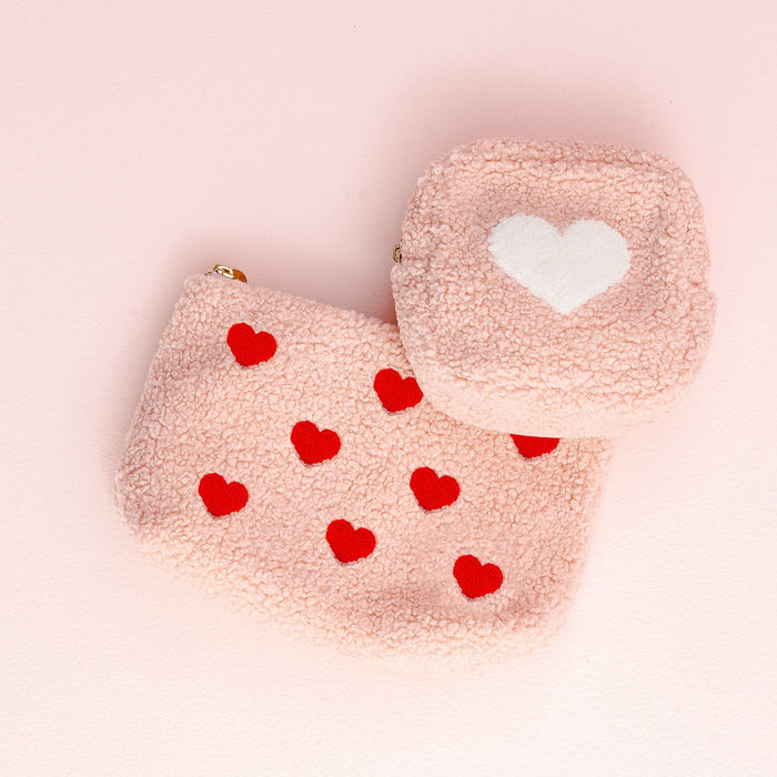 Pink Square Teddy Pouch - Heart