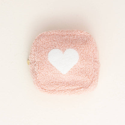 Pink Square Teddy Pouch - Heart