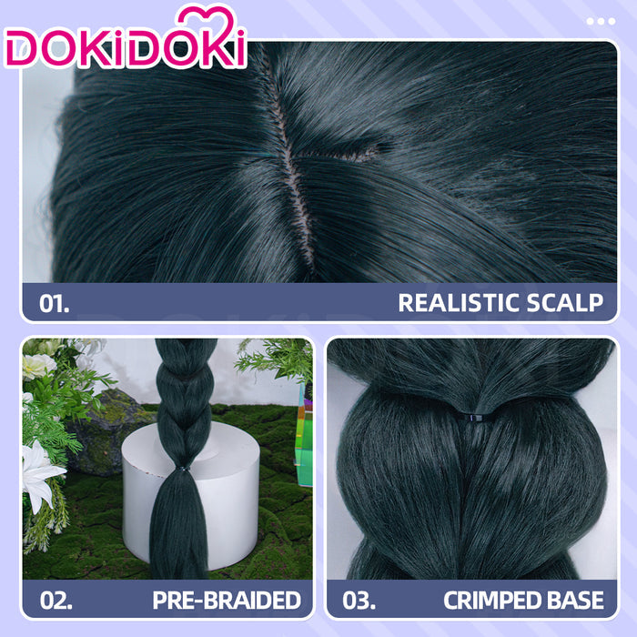 【Ready For Ship】【100CM】【Pre Crimped】DokiDoki Anime Agents of the Four Seasons: Dance of Spring Cosplay Ayame Hazakura Wig Long Dark Green Hair