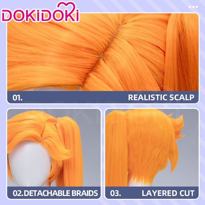 【Ready For Ship】DokiDoki Anime Cosplay Magical Transformation Wig Long Curly Orange Hair Side Ponytail