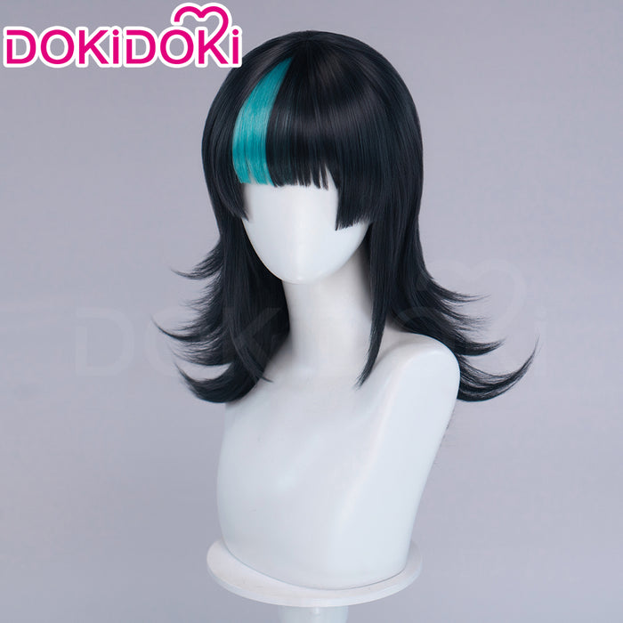 【Ready For Ship】DokiDoki Anime Cosplay Wig Long Curly Black Cyan Highlight Hair