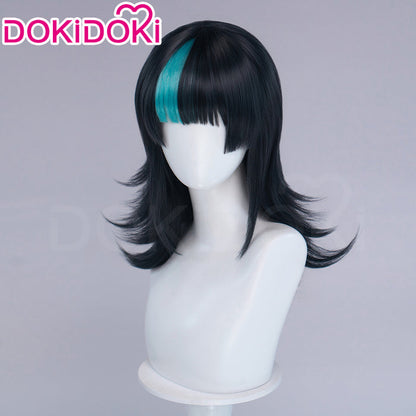 【Ready For Ship】DokiDoki Anime Cosplay Wig Long Curly Black Cyan Highlight Hair