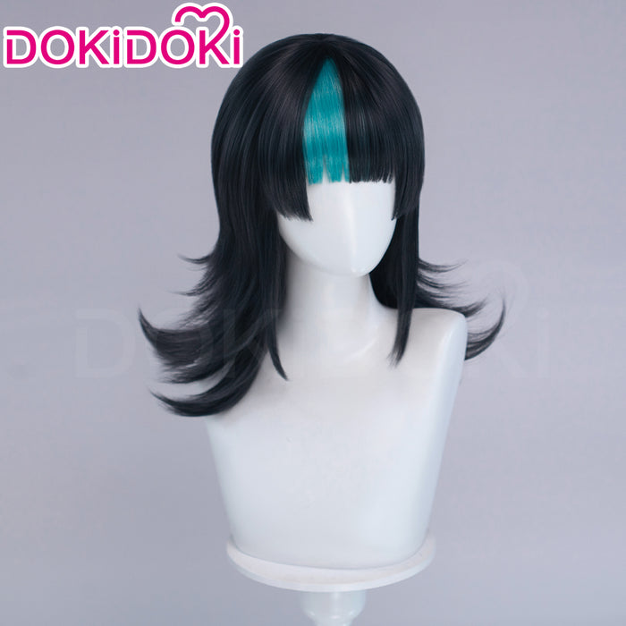 【Ready For Ship】DokiDoki Anime Cosplay Wig Long Curly Black Cyan Highlight Hair