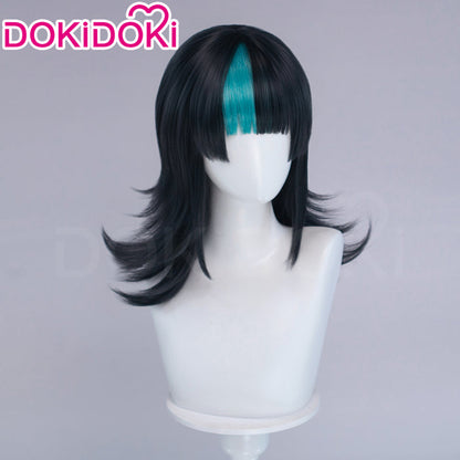 【Ready For Ship】DokiDoki Anime Cosplay Wig Long Curly Black Cyan Highlight Hair