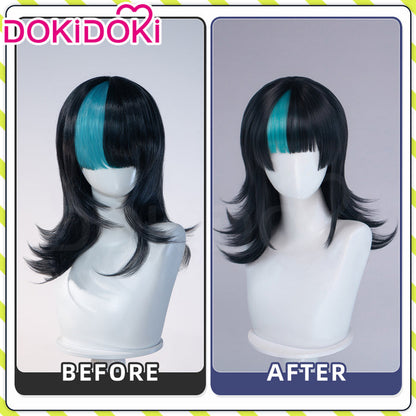 【Ready For Ship】DokiDoki Anime Cosplay Wig Long Curly Black Cyan Highlight Hair
