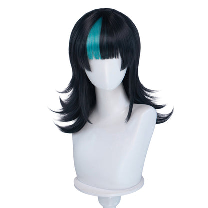 【Ready For Ship】DokiDoki Anime Cosplay Wig Long Curly Black Cyan Highlight Hair