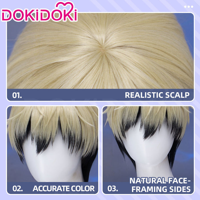 【Ready For Ship】DokiDoki Anime Cosplay Wig Short Blonde Green Black Layered Hair