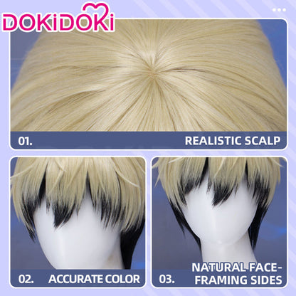 【Ready For Ship】DokiDoki Anime Cosplay Wig Short Blonde Green Black Layered Hair