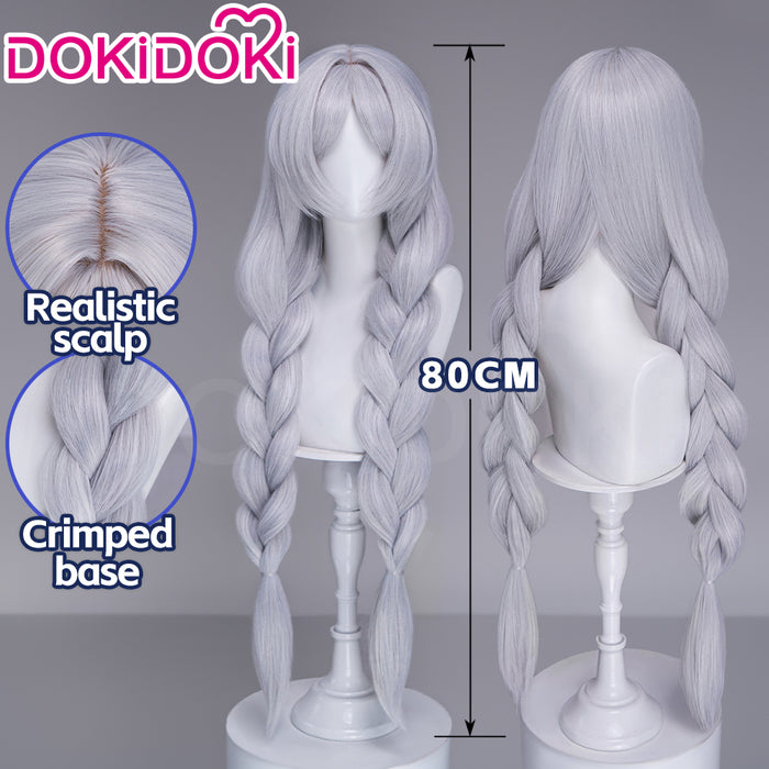 【Ready For Ship】DokiDoki Anime Manga Cosplay Wig Short Straight Silver Hair Braided Bun Updo Twin Braids
