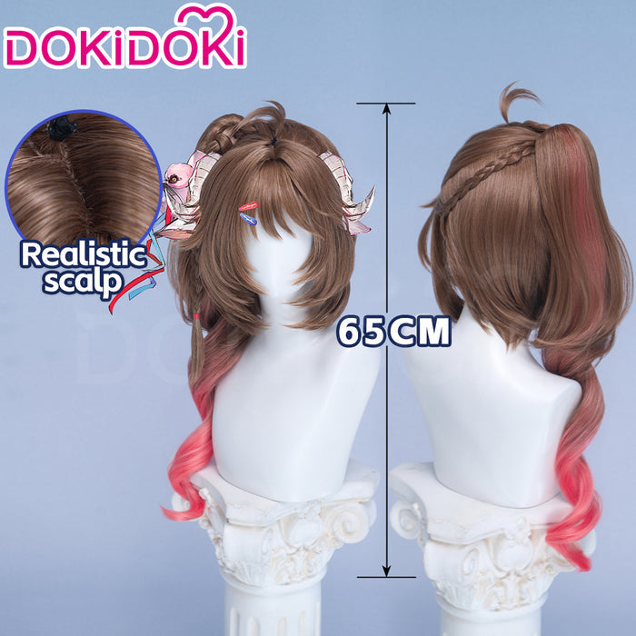 【Ready For Ship】DokiDoki Game Arknights: Endfield Cosplay Ardelia Wig Long Curly Brown Red Highlight Hair Side Ponytail