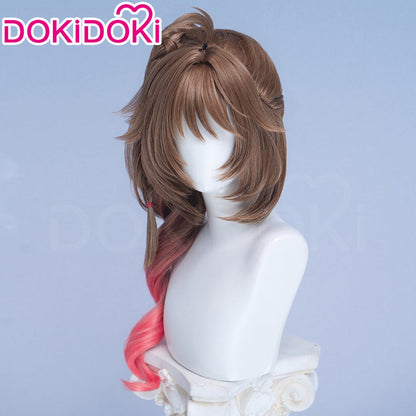 【Ready For Ship】DokiDoki Game Arknights: Endfield Cosplay Ardelia Wig Long Curly Brown Red Highlight Hair Side Ponytail