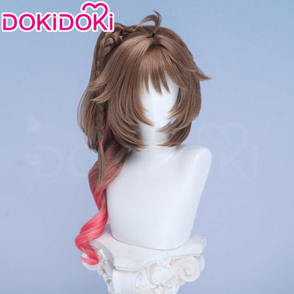 【Ready For Ship】DokiDoki Game Arknights: Endfield Cosplay Ardelia Wig Long Curly Brown Red Highlight Hair Side Ponytail