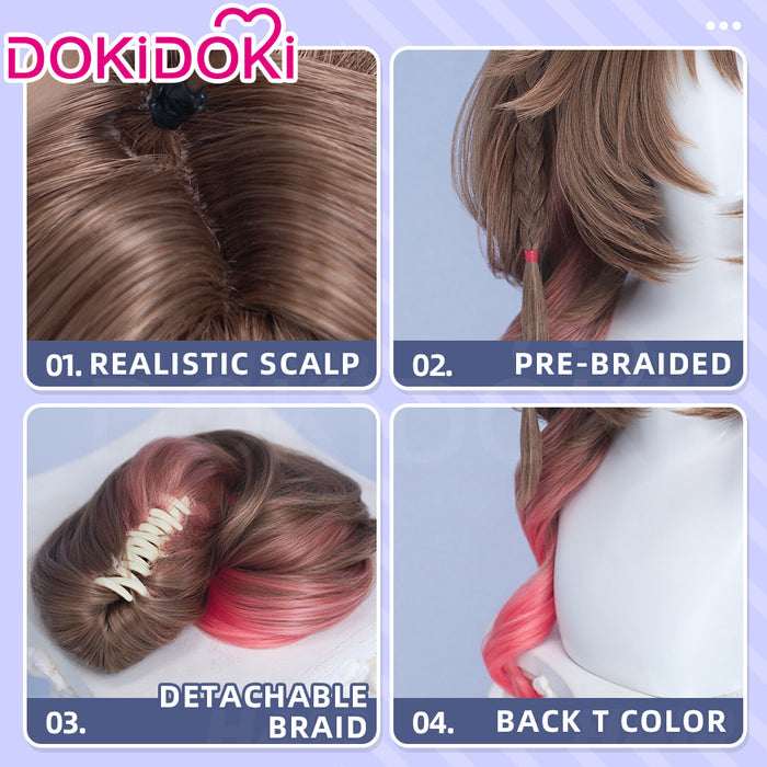 【Ready For Ship】DokiDoki Game Arknights: Endfield Cosplay Ardelia Wig Long Curly Brown Red Highlight Hair Side Ponytail