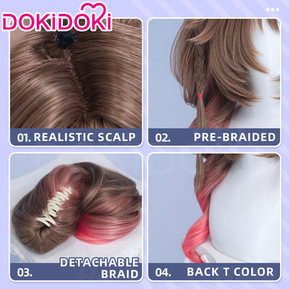 【Ready For Ship】DokiDoki Game Arknights: Endfield Cosplay Ardelia Wig Long Curly Brown Red Highlight Hair Side Ponytail