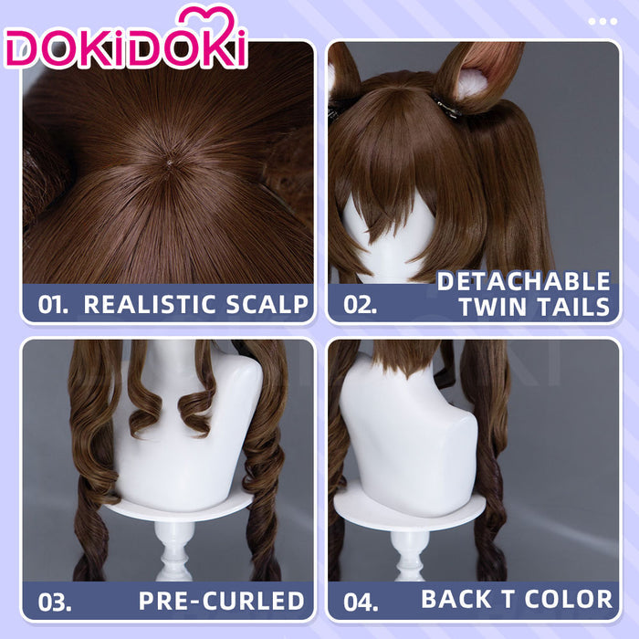 【Ready For Ship】DokiDoki Game Arknights: Endfield Cosplay Gilberta Wig Long Curly Brown Hair Twin Tails