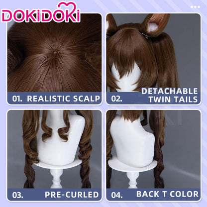 【Ready For Ship】DokiDoki Game Arknights: Endfield Cosplay Gilberta Wig Long Curly Brown Hair Twin Tails