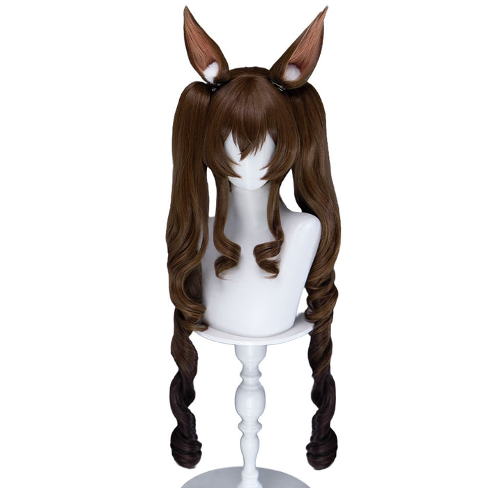 【Ready For Ship】DokiDoki Game Arknights: Endfield Cosplay Gilberta Wig Long Curly Brown Hair Twin Tails