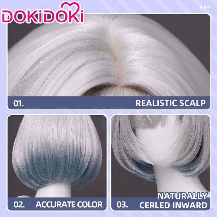 【Ready For Ship】DokiDoki Game Arknights: Endfield Cosplay Snowshine Wig Short Straight Silver Blue Gradient Hair