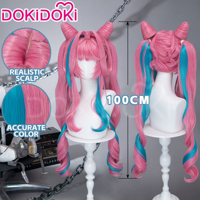 【Ready For Ship】DokiDoki Game Arknights: Endfield Cosplay Yvonne Wig Long Curly Pink Blue Highlight Hair Pigtails