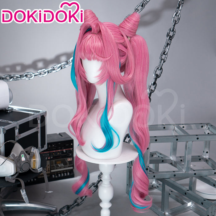 【Ready For Ship】DokiDoki Game Arknights: Endfield Cosplay Yvonne Wig Long Curly Pink Blue Highlight Hair Pigtails