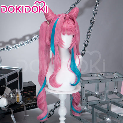 【Ready For Ship】DokiDoki Game Arknights: Endfield Cosplay Yvonne Wig Long Curly Pink Blue Highlight Hair Pigtails