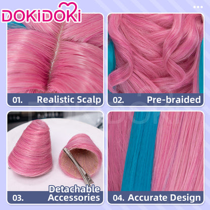 【Ready For Ship】DokiDoki Game Arknights: Endfield Cosplay Yvonne Wig Long Curly Pink Blue Highlight Hair Pigtails