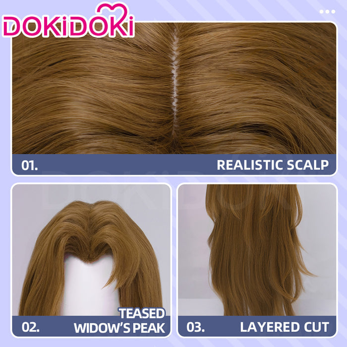 【Ready For Ship】DokiDoki Game Cosplay Wig Long Curly Brown Hair