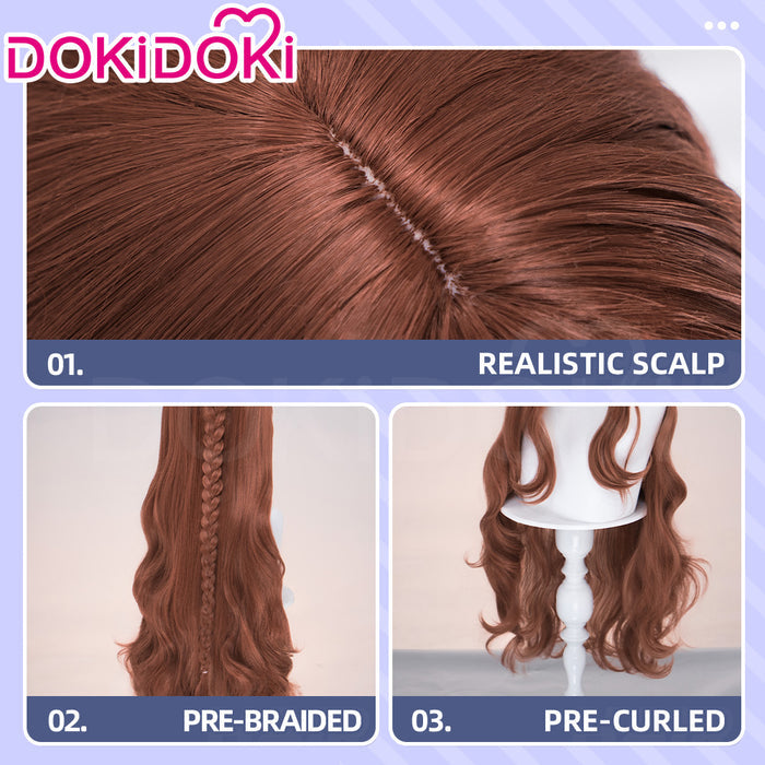 【Ready For Ship】DokiDoki Game Cosplay Wig Long Curly Dark Red Hair