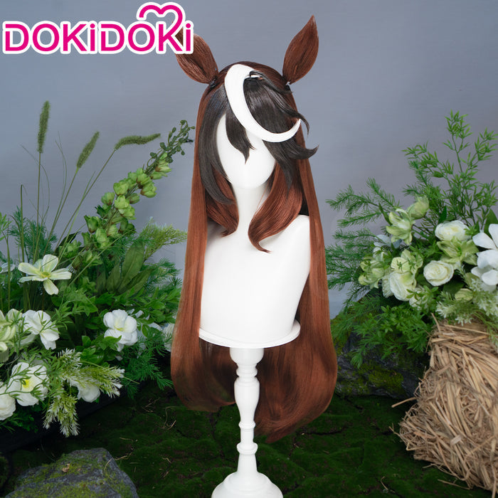 【Ready For Ship】DokiDoki Game Cosplay Wig Long Straight Brown Black White Highlight Hair