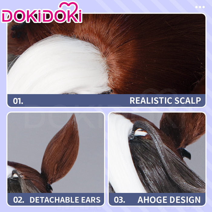 【Ready For Ship】DokiDoki Game Cosplay Wig Long Straight Brown Black White Highlight Hair