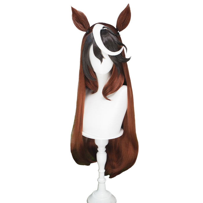 【Ready For Ship】DokiDoki Game Cosplay Wig Long Straight Brown Black White Highlight Hair